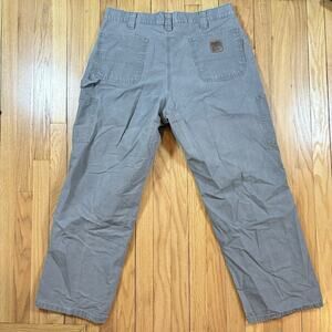 Carhartt Dungaree Fit Carpenter Pants Men’s 38x30 Gray Canvas Workwear B151 FAT